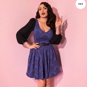 Vixen by Micheline Pitt Purple and Black Midi Dress